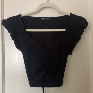 Zara ribbed butterfly sleeve ruched top
